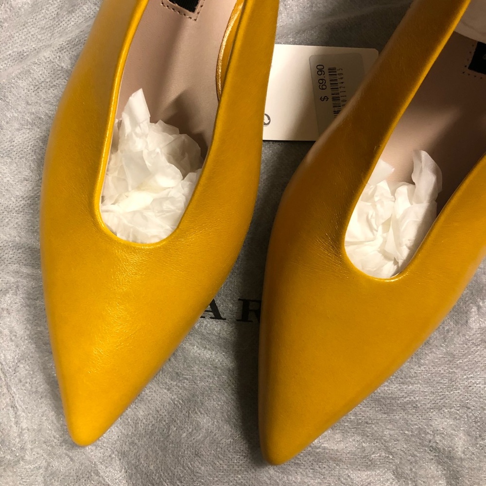 LAST NWT ZARA 100%COW LEATHER SLINGBACK KITTEN HEEL POINTED SHOES